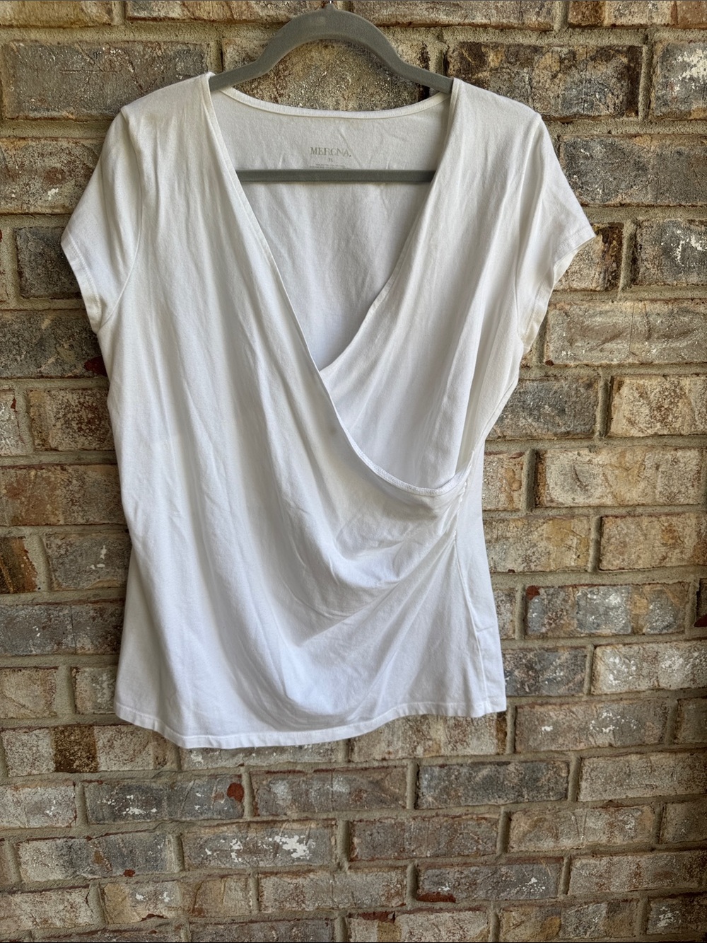 Merona White Draped Surplice Short-Sleeve Top